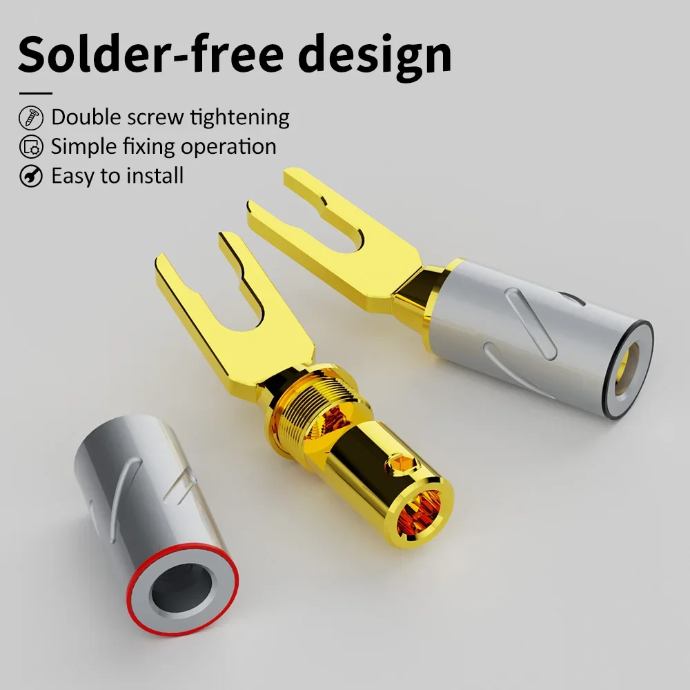 4PCS Monosaudio Pure Copper Audio Y Spade Plug Speaker Terminal Pure Copper Gold/Rhodium Plated Jack for Amplifier Speaker