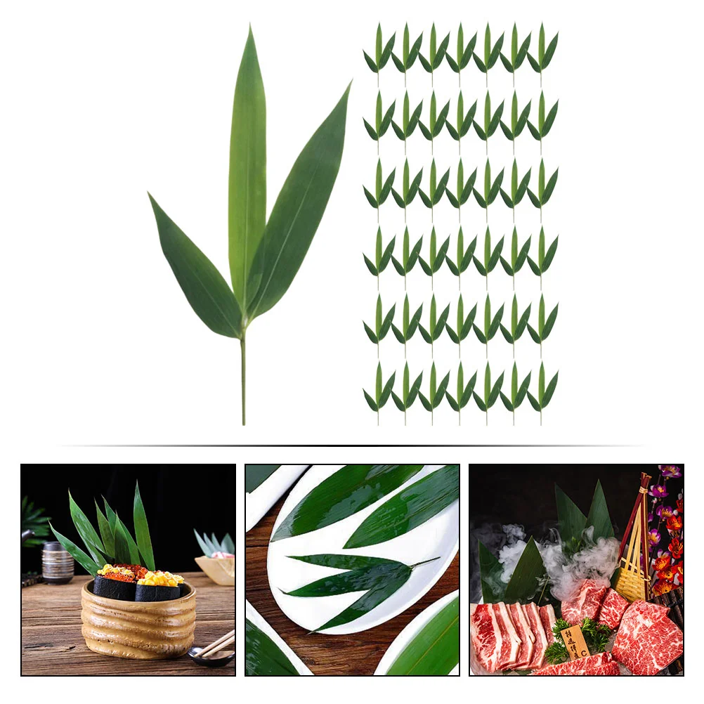 100 Pcs Sushi Bamboo Leaves Japanese Decor Fake for Dish Serving Leaf Food Mat Shape