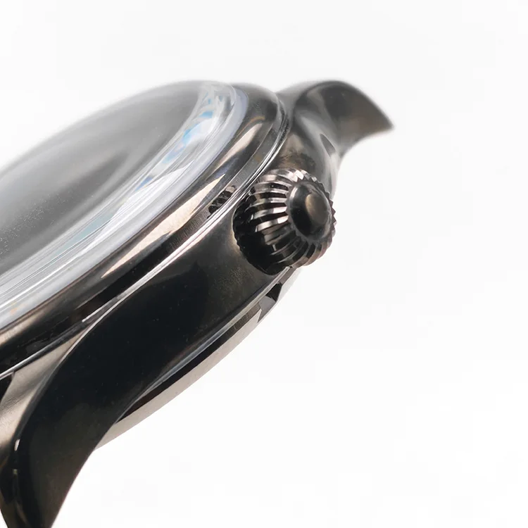 Gun Grey Klassisches NH35 Uhrengehäuse Durchmesser 38mm Edelstahl Hochglanzpoliert Gewölbtes Glas Passend für NH34 NH35 NH36 NH38 Uhrwerk – Detail 9