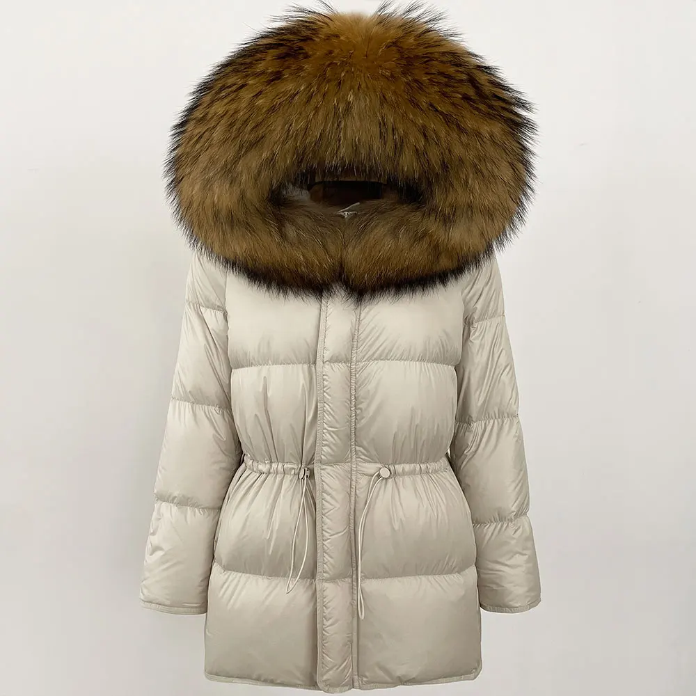 

Reality Fur Jacket Hooded Puffer Jacket Women New Natural Raccoon Fur Coat Winter White Duck Down Coat Women Real Fox Fur Female