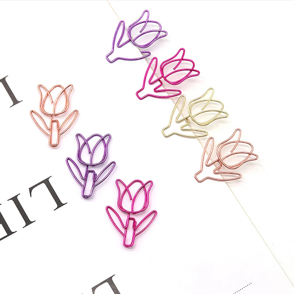 

40 Pcs Tulip Paper Clips Metal Bookmarks School Supplies Flower Shaped Scrapbook Stationery Office Use Bright Colored