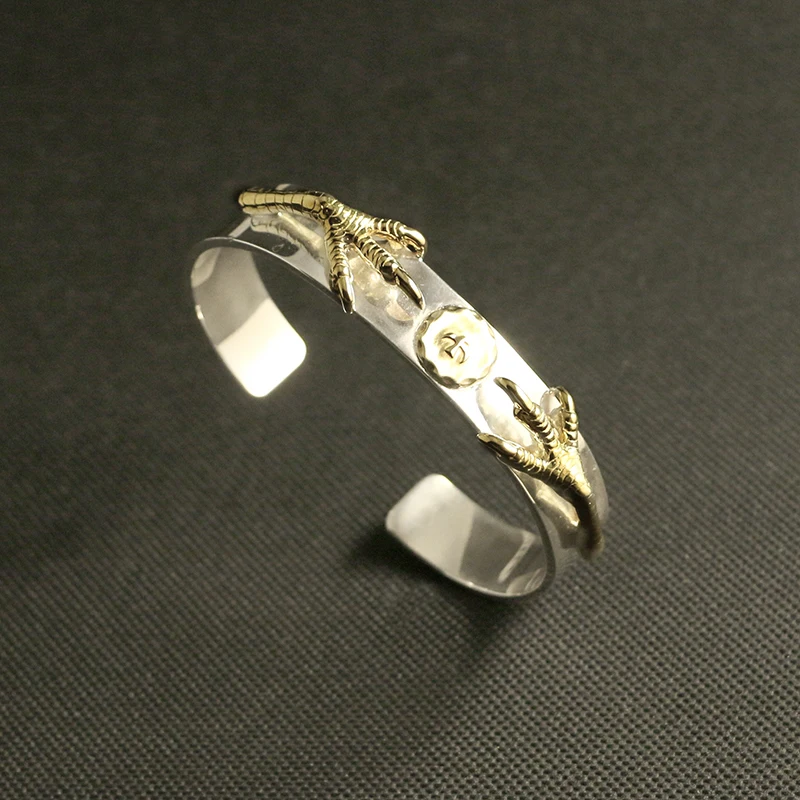 Japanese Street Fashion Jewelry Open-Ended Personalized Flat Eagle Claw Bracelet 925 Sterling Silver Bracelet