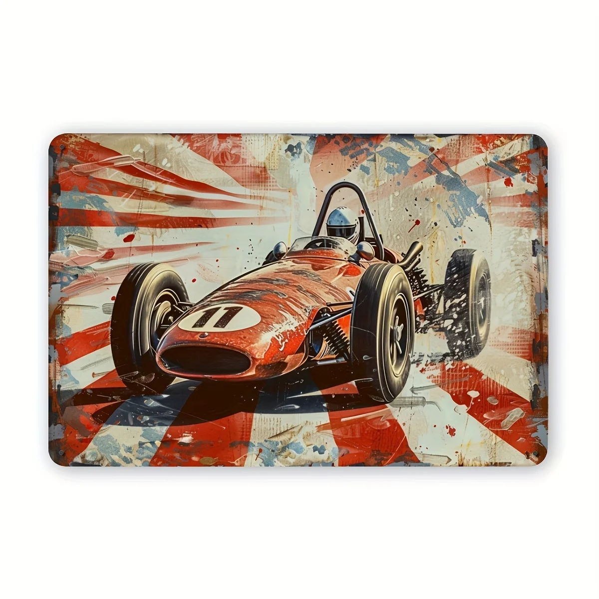 Vintage Racing Car Metal Tin Sign - 