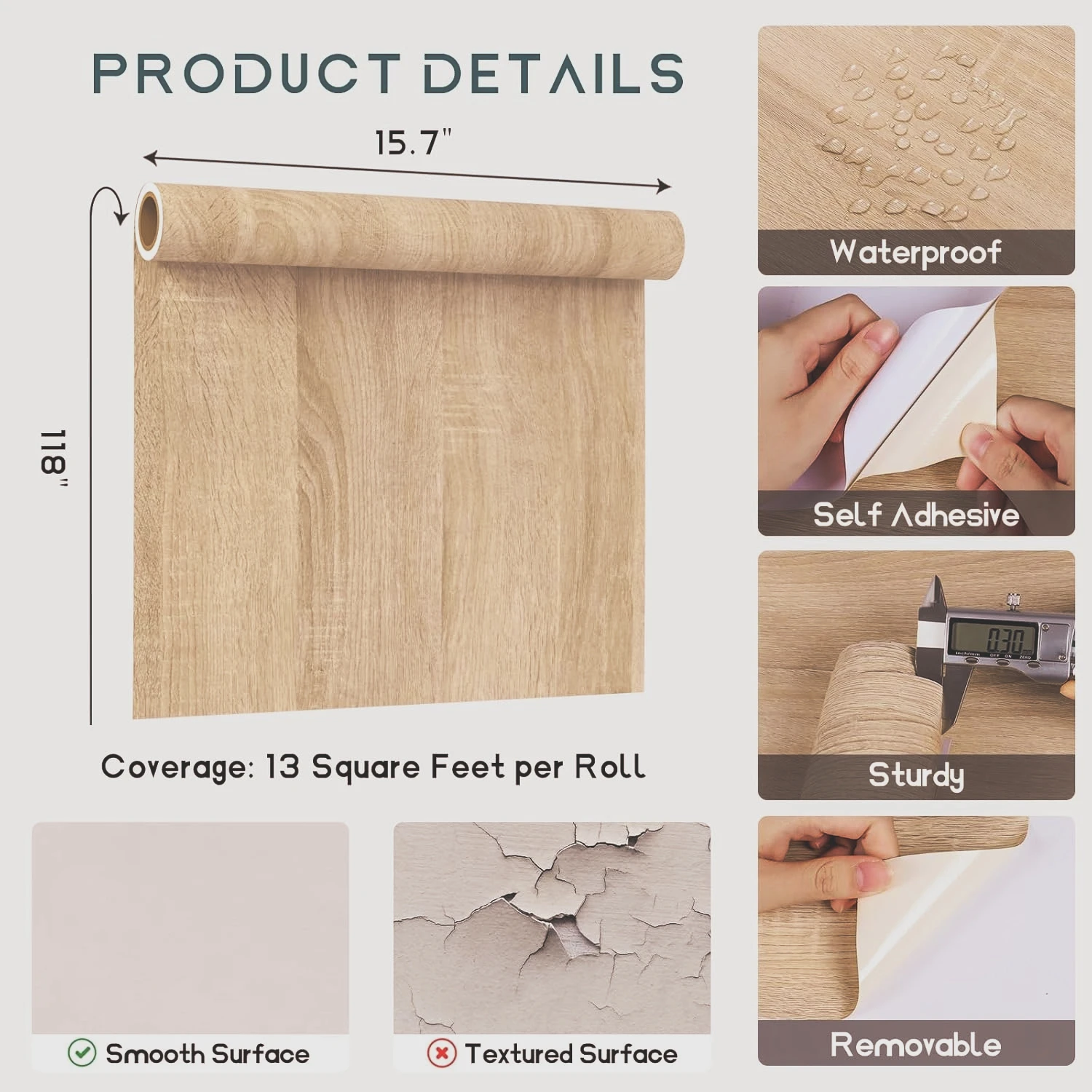 55cm Wide Self Adhesive PVC Wallpaper Wood Grain Vinyl Wall Sticker Waterproof Kitchen Cabinet Door Furniture Home Decor