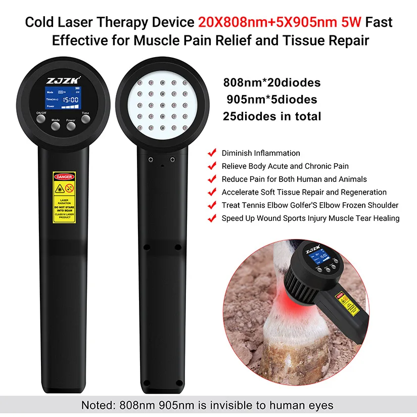 Class 4 Medical Laser for Arthritis Pain Relief Anti-edemic Tissue Repair Anti-inflammation 5W With 5x905nm+20x808nm 25 Diodes