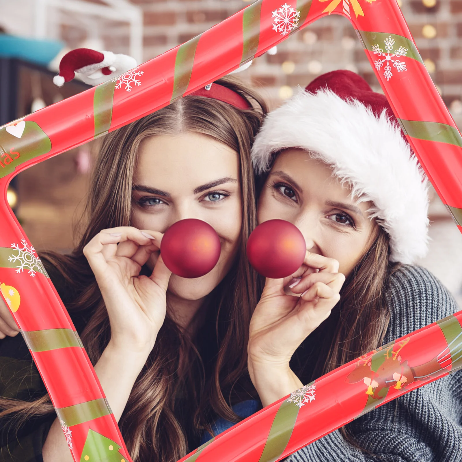 

2Pcs Inflatable Photo Booth Prop Strong Decorative Christmas Ornament Fun Party Supplies for Co-Worker Celebration Event