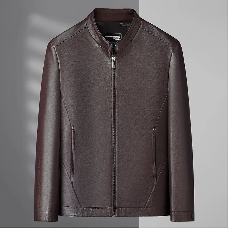

New autumn and winter casual thickened leather jacket for motorcycles, stylish and cool stand-up collar leather jacket for men