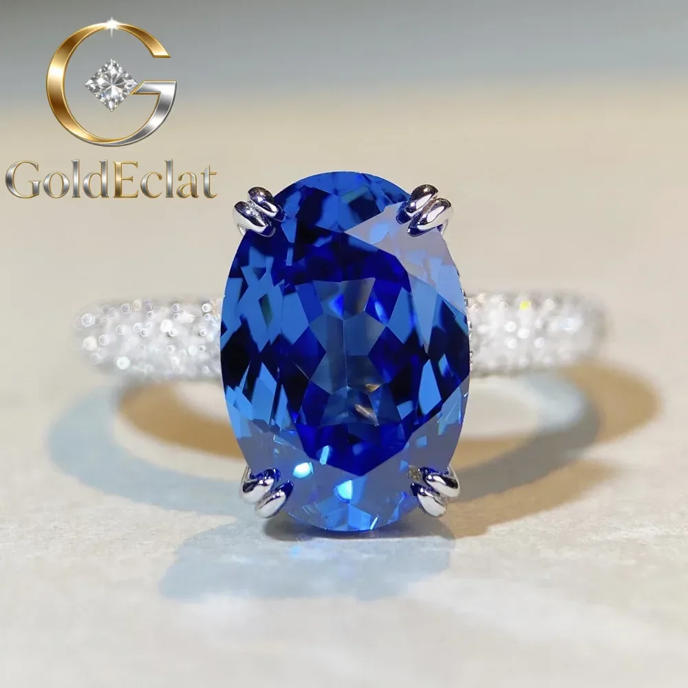 

Кольцо GoldEclat из белого золота с синим бриллиантом и платиной PT950, идеально для женщин