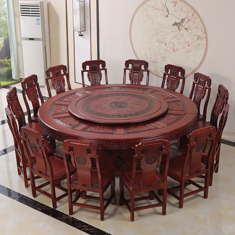 !@Home Hotel Dining Table Large Round Table Solid Wood Restaurant Club Hot Pot Table