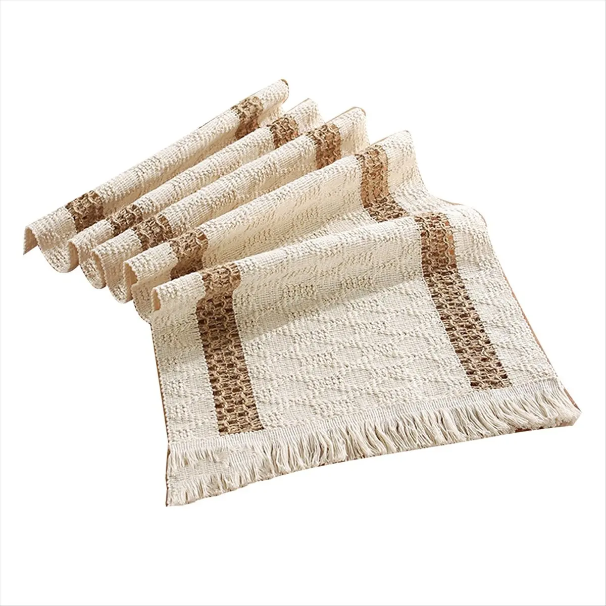 COFA Table Runner for Summer Home Decor,70.8 Inches Farmhouse Macrame Table Runner Cotton Linen Woven Table Runners