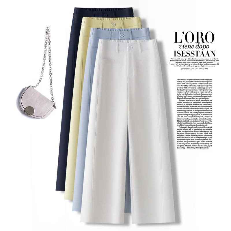 

White women's suit wide-leg pants, new summer style, high-waisted, thin, cropped, loose, casual, slim-fit straight pants