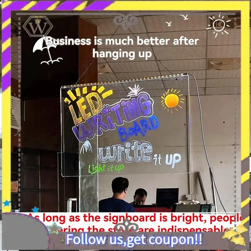 AU33-Can Be Hung Colorful 7Colors LED Dry-Erase Note Board Acrylic Message Board With Stand USB Power Rewritable Night Light