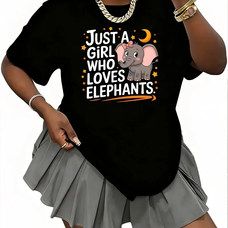 Just a Who Loves Elephants Women's 100% Cotton T-Shirt Fun Print Short Sleeve Top Casual Round Neck Tee S-5Xl