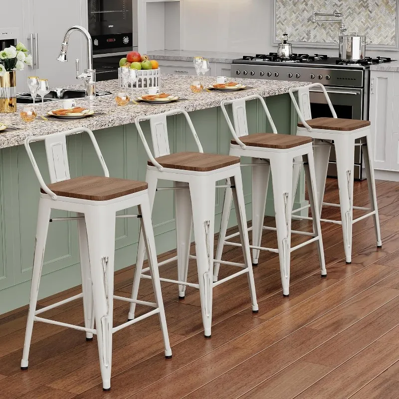 

Metal Bar Stools Set of 4 Counter Height Barstools Industrial Counter Stool Kitchen Bar Chairs，Distressed ，Non Swivel