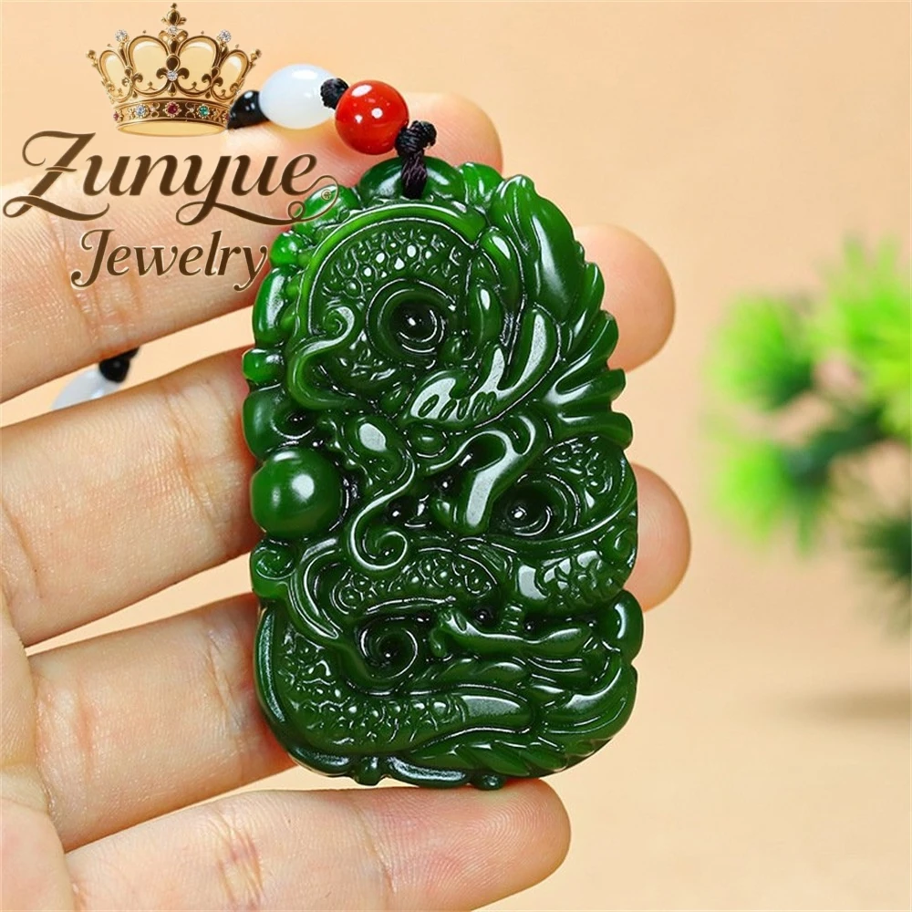 Natural Hetian Green White Jade Pi Xiu Guanyin Dragon Pendant Figure Peace Amulets For Good Luck And Protection Fashion Jewelry