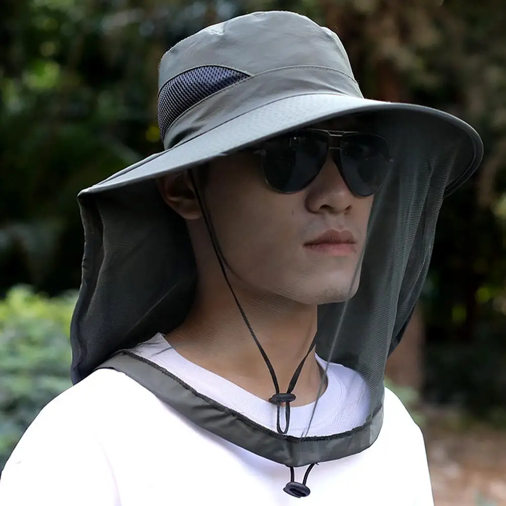 UV Protection Hat with Face Mask Breathable Insect Protection Wide Brim Fishing Hat Outdoor Sport Nature Hiking Camping Mesh Hat