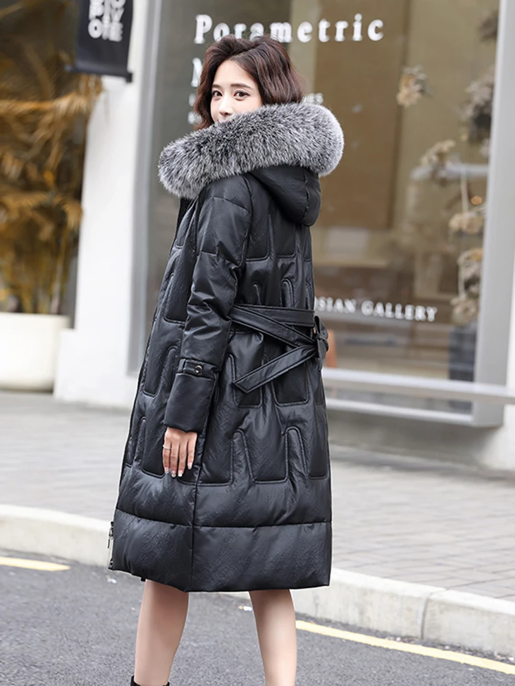 معطف فرو نسائي من الجلد الطبيعي المدبوغ لشتاء 2025، طول متوسط، تصميم ضيق، ملابس خارجية من فرو هايفنغ، مناسب للتنقل اليومي