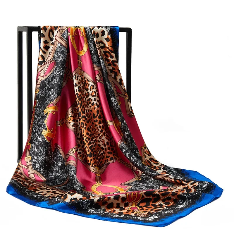 Malaysia's new chain leopard print satin bag head square scarf, women's casual hair tie scarf gauze