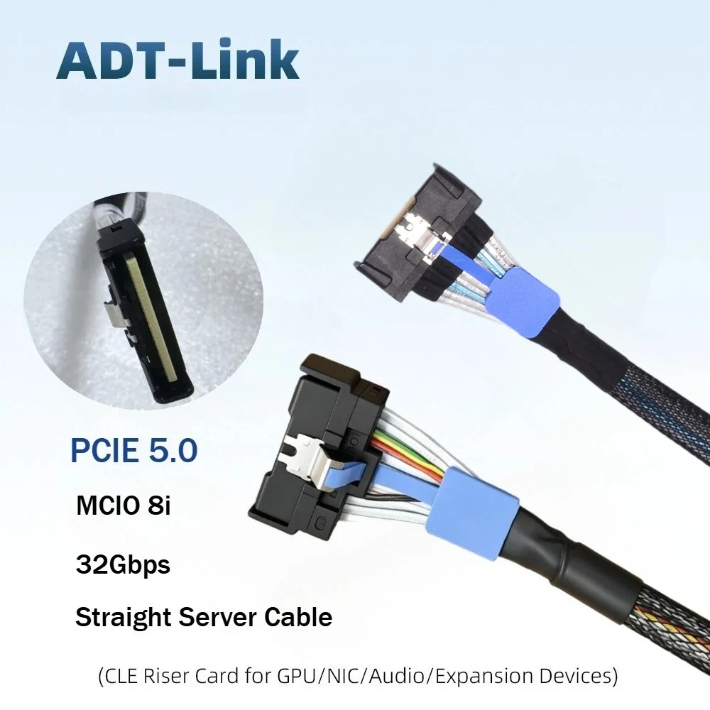 30CM 1M PCIe 5.0 MCIO 8i X8 High-Speed Data Transfer Cable MCIO To MCIO 8X Male Connection Cable Server NVMe PCI-E GEN5.0 32Gbps