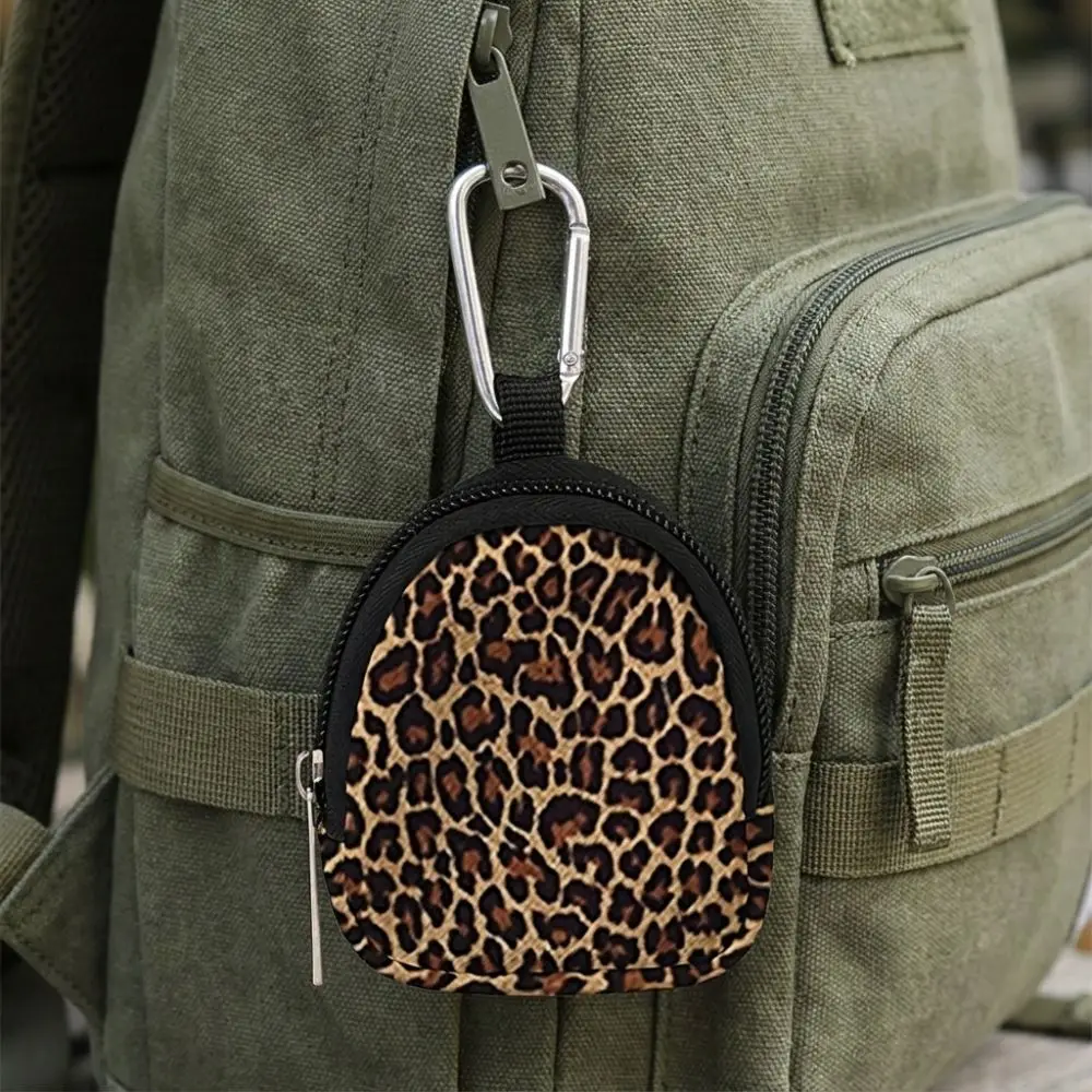 Mini Size Coin Pouch Key Wallet Leopard Print Earphone Holder Car Key Case Zipper Closure Multifunctional Key Case Household Use
