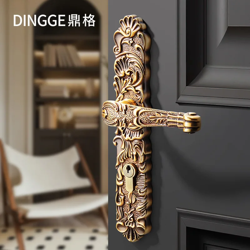 European-style door locks, pure copper antique-style interior door locks, luxurious all-copper solid wood door locks, double-doo