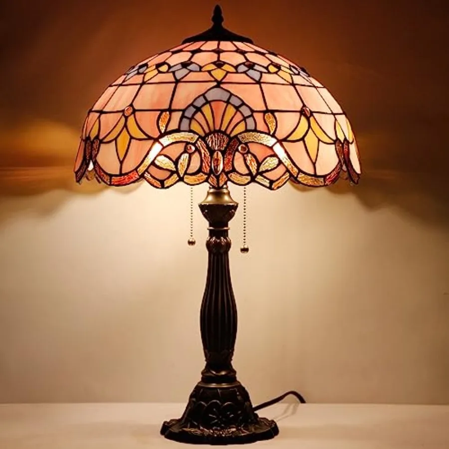 الوردي الزجاج الملون الباروك نمط الجدول مصباح لغرفة النوم وغرفة المعيشة ديكور 16X16X24 بوصة أنيقة مكتب ضوء للمنزل مكتب