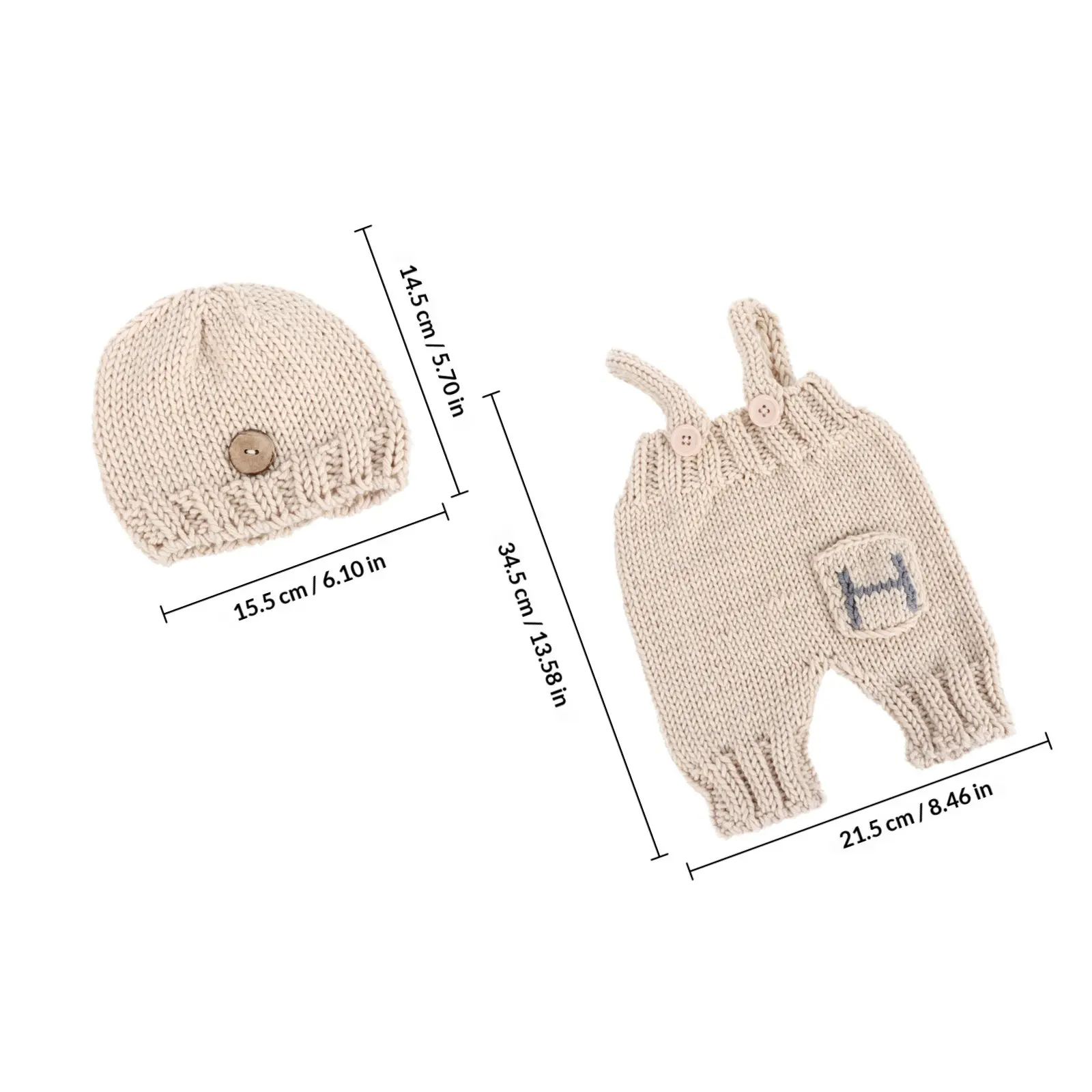 Baby Photography Costume Set Knitted Hat and Suspender Trousers Cute Newborn Outfit for 100 Days Celebration Lovely Warm Knit