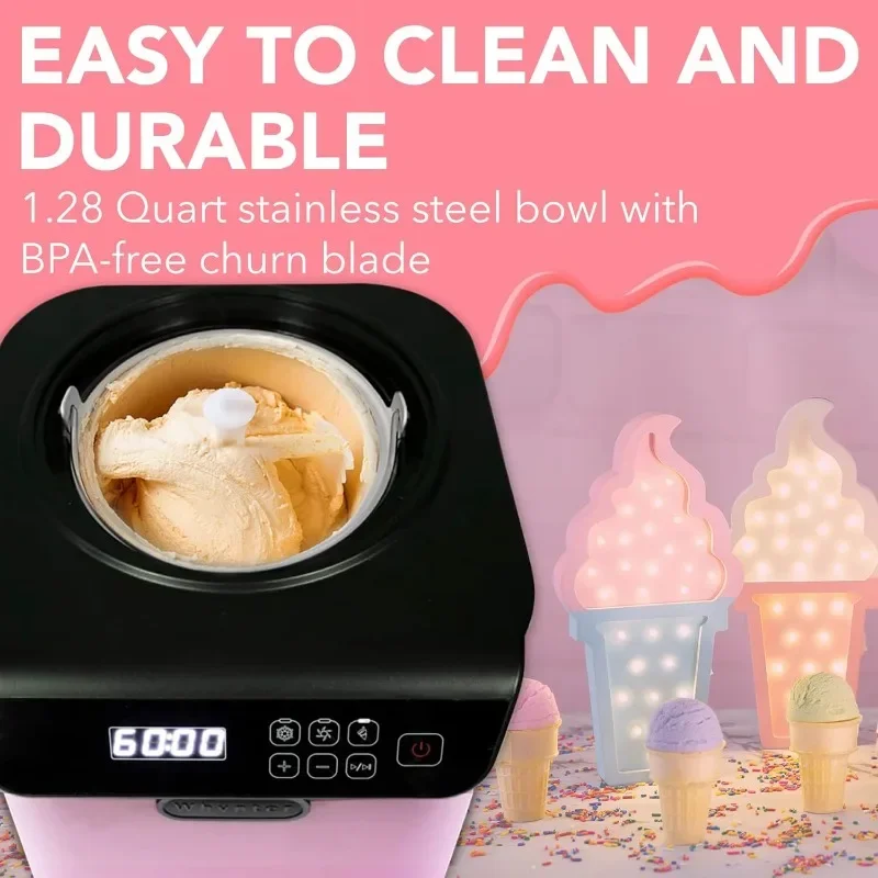 Whynter Ice Cream Maker Machine Automatic 1.28 Qt Upright with Built-In Compressor, LCD Digital Display & Timer, No Pre-Freezing
