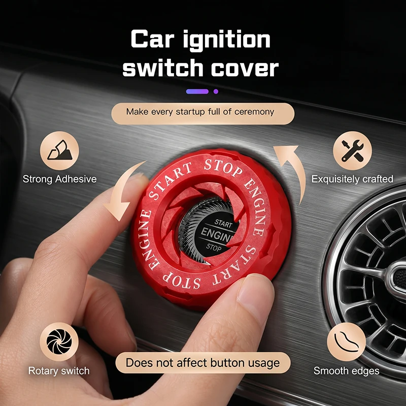 Car Ignition Switch Cover One-touch Start Button Rotating Protective Cap,Motorcycle Start Stop Ring Decoration Interior Sticker