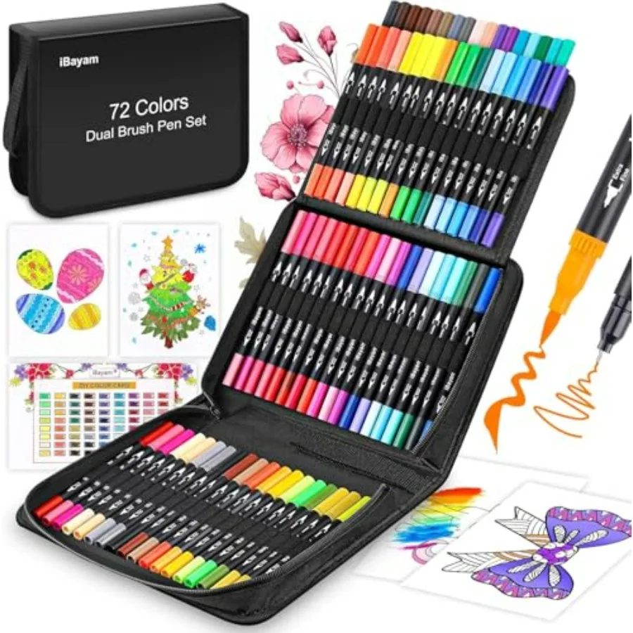

Art Markers Set, 72 Colors Dual Tip Brush Pens for Adult Coloring Book, Note-Taking, Calligraphy, Journaling, Sketching and Let