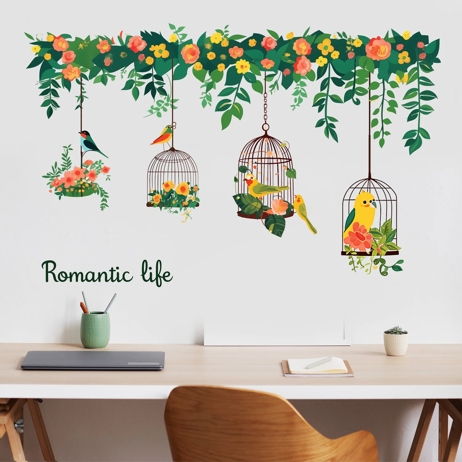 

Garden Wall Sticker For Children Plant Flowers Bird PVC Room Decor Stickers Home Decoration Accessories Self-Adhesive Wallpaper