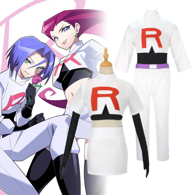 

Anime Jessie and James Cosplay Costume Team Rocket Jessie Musashi James Kojirou Halloween Cosplay Costume Full Set Women Men