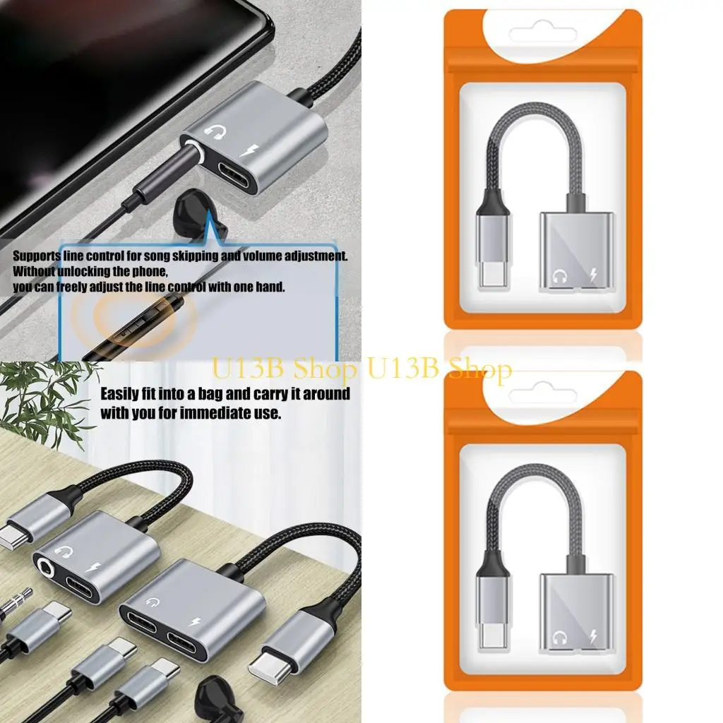 U13B Lightweight Double Function Type C to 3.5mm Headphone Converter Enhances Durability For Device Connection