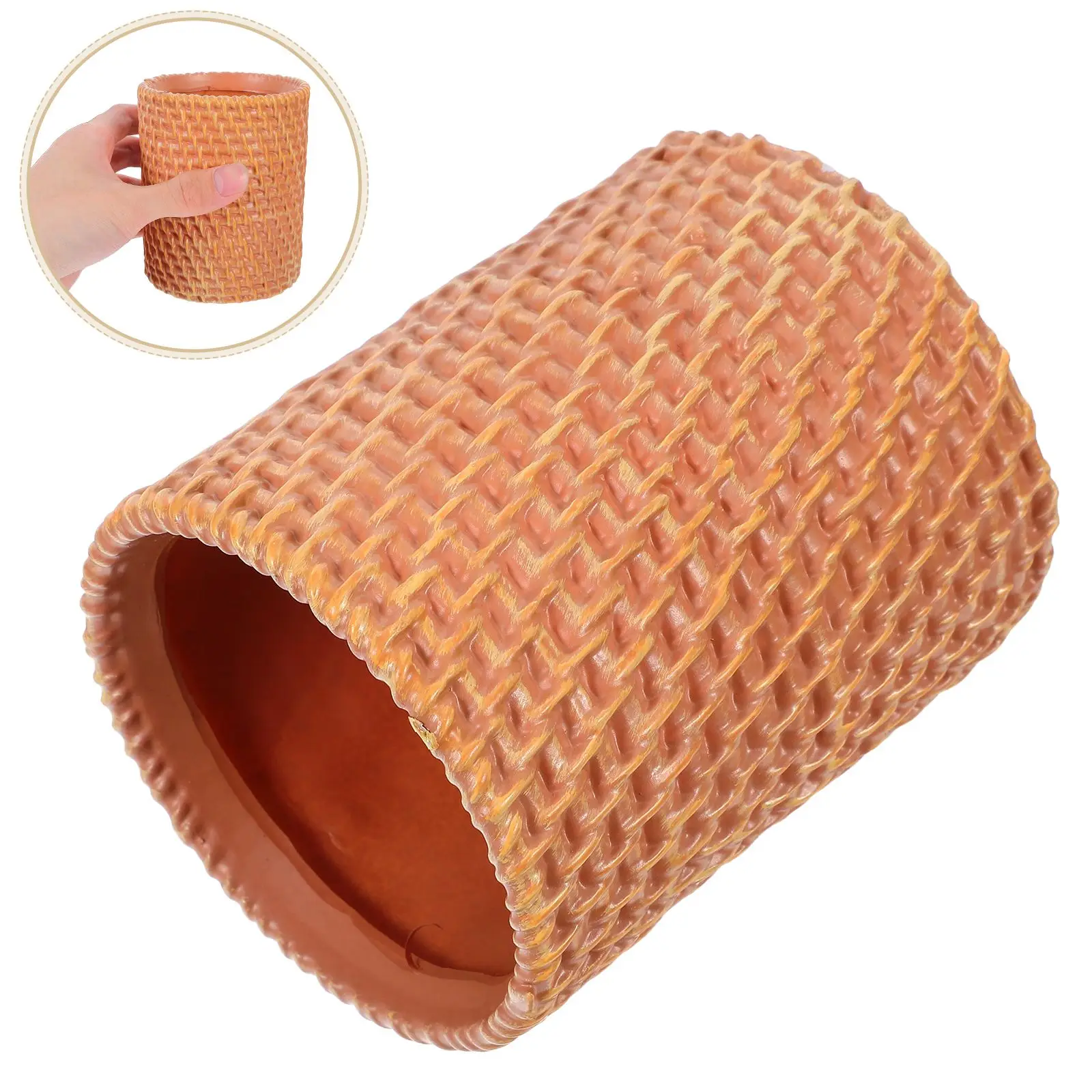 Simulated Rattan Holder Flower Vase Cylinder Desk Organizer Makeup Brush Small Flower Vase Cup Storage Container