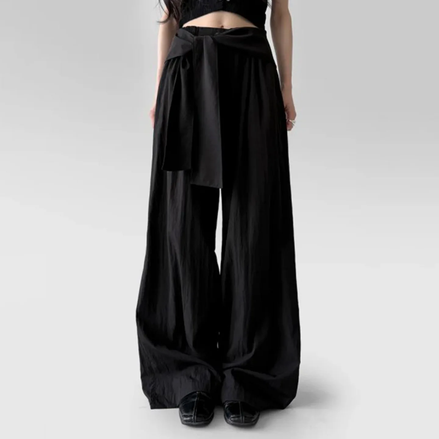 Cintura alta calças de perna reta feminina qui seco drapeado com cinto design versátil outono casual faion suave sle