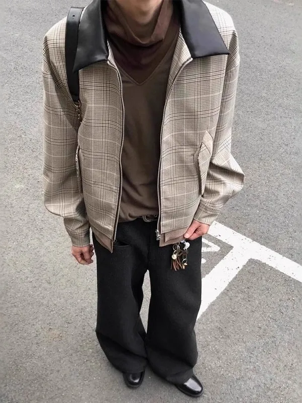 

Мужская клетчатая куртка в американском стиле ретро, осенне-зимняя маленькая фрашная куртка High-End Feeling Haome с отложным воротником