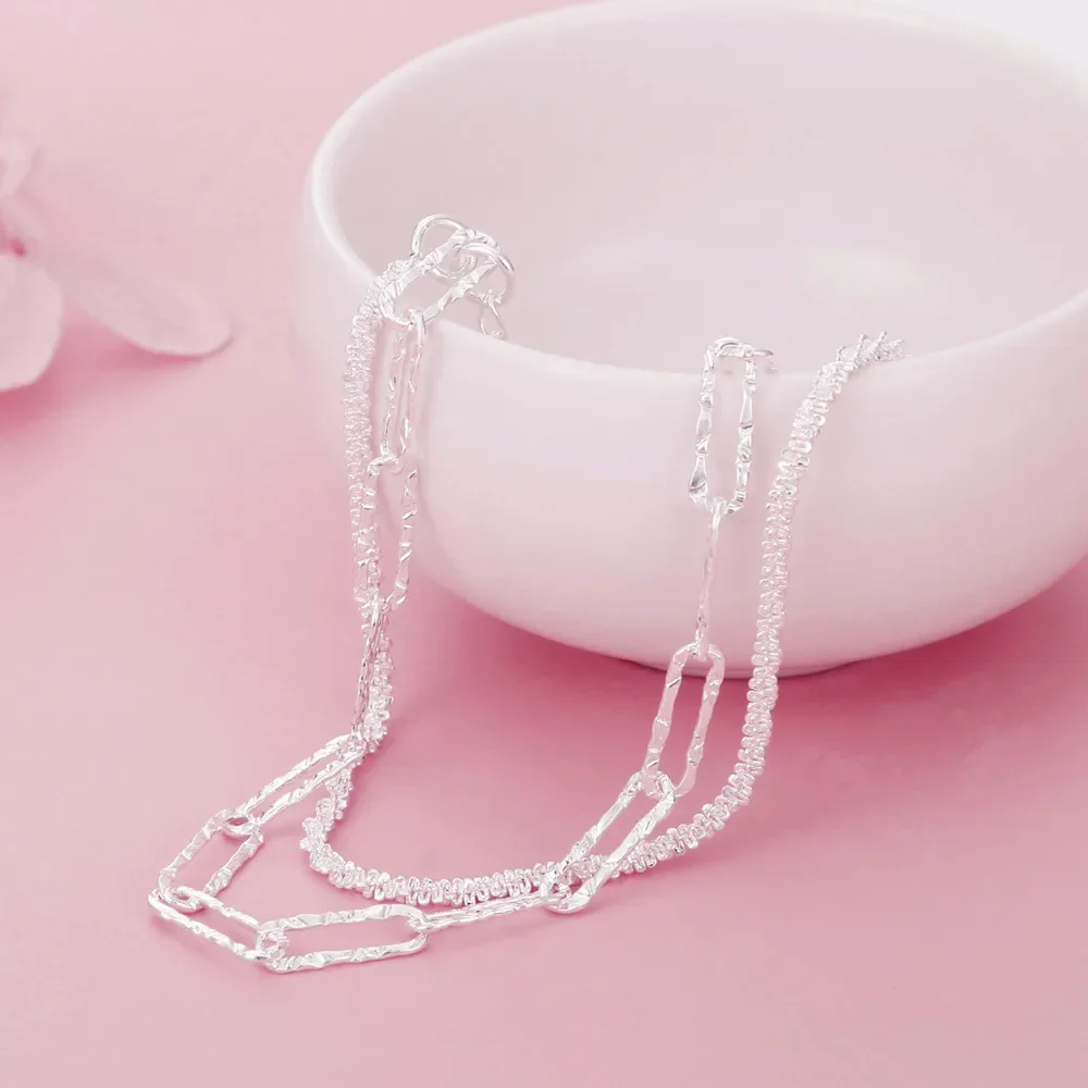 New 925 Sterling silver Pretty Double geometric chain Necklaces For Women fashion party wedding engagement Jewelry holiday gifts