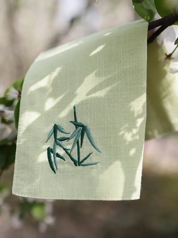Chinese Style Hanfu Matching Exquisite Bamboo Embroidery 100 Percent Cashmere Square Handkerchief Women Portable Sweat Absorbent