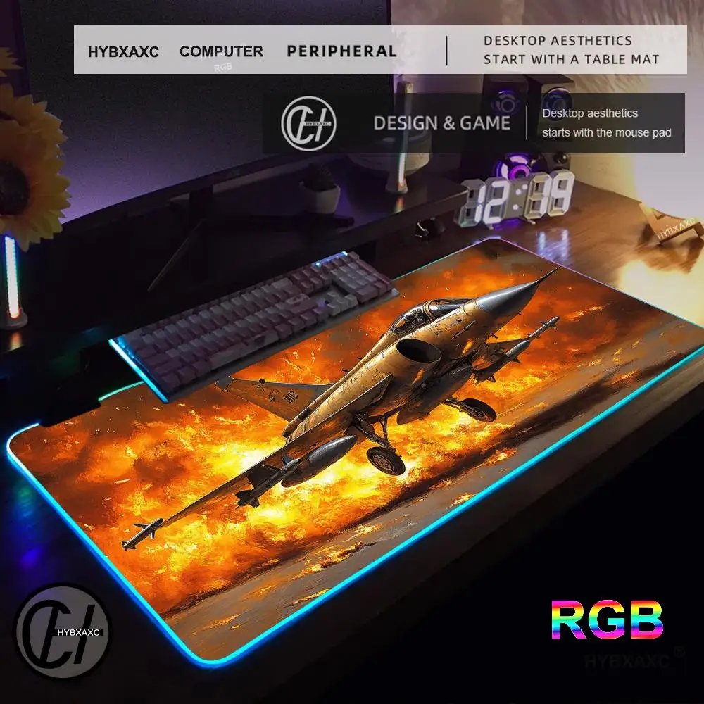 X ‌ Mousepad LED RGB XL Fighter ‌   Alas tikus gaming anti air multi-ukuran untuk pesawat terbang, alas gaming esports dengan lampu RGB yang menakjubkan