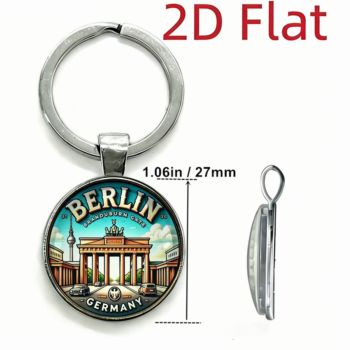 1PC Berlin Germany 2D Glass Dome Keychain Brandenburg Tor Gate Landscape Round Key Ring European Travel Tourist Souvenir Gift