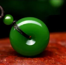 Natural Green Chinese Jade Donut Pendant Jadeite Necklace Charm Jewellery Fashion Accessories Hand-Carved Luck Amulet Gifts