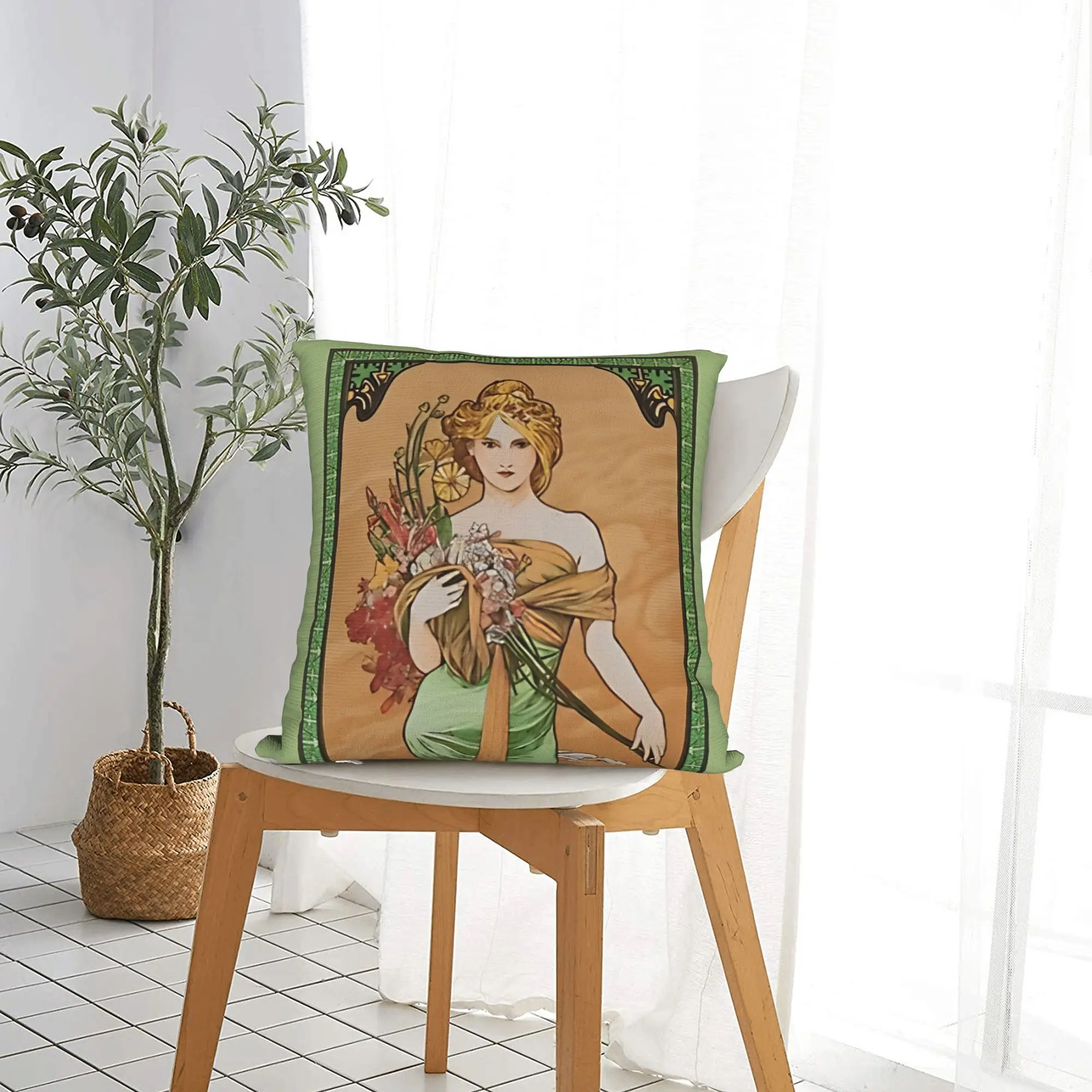 Alphonse Mucha (1860 – 1939)  Pillowcase Polyester Cushion Cover Decorations  Throw Pillow Case Cover Chair Zippered 40X40cm