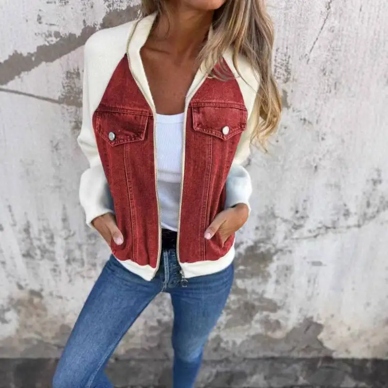 

Casual Faion oulder Sve Denim Лоскутное Jaet Женская ор Верхняя одежда Весна Осень Новые джинсы Sle Long Sve Jaet