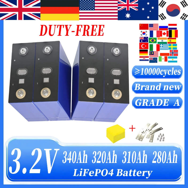 

4PCS 3.2V 320Ah 310Ah 280Ah 340Ah 202AH 105Ah LiFePO4 battery Lithium iron phosphate battery for 4S 12V Golf Cart Yacht RV solar