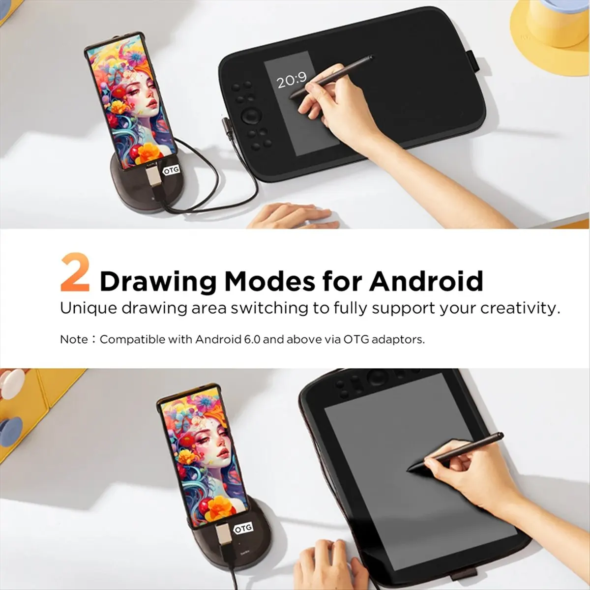 Tableta de dibujo gráfico M908, 10 pulgadas, 8 teclas calientes, rueda de desplazamiento, 16K niveles de presión, Compatible con Android