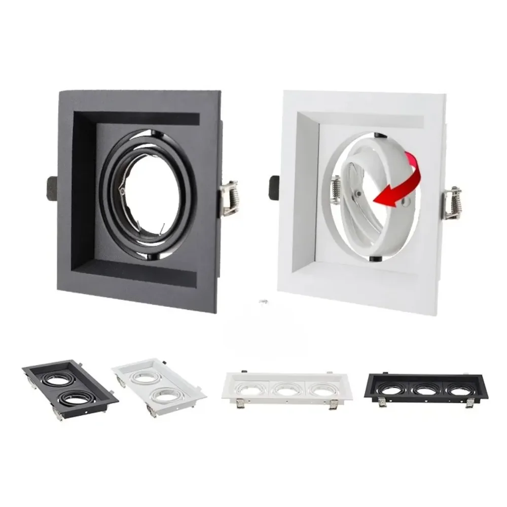 Square Recessed Light, Adjustable Black Ceiling Lamp, GU10 MR16 LED Spotlight Holder, Halogen Built-in Fixture