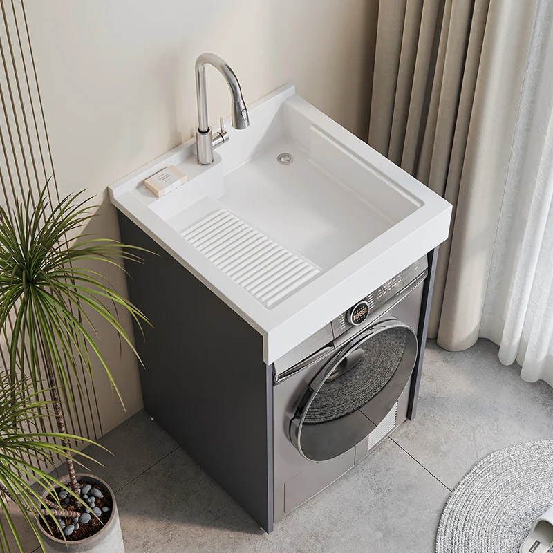 Washing machine cabinet integrated balcony custom small apartment laundry sink basin