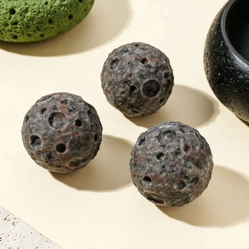 ​​​​​​​Natural Fire Stone Moon Desk Decor Crystal Rough Stone with Meteor Crater Carving Housewarming Gift for Home Office Decor
