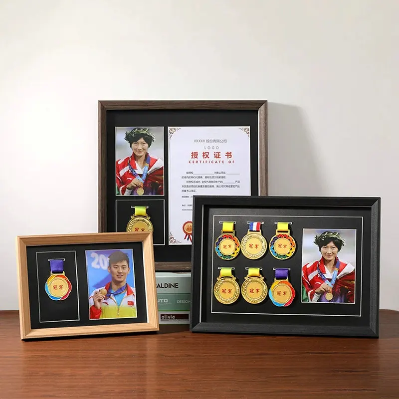 Solid Wood Medal Frame Marathon Sports Medal Display Case Shadow Box Frames For Medals Photo Display Frame