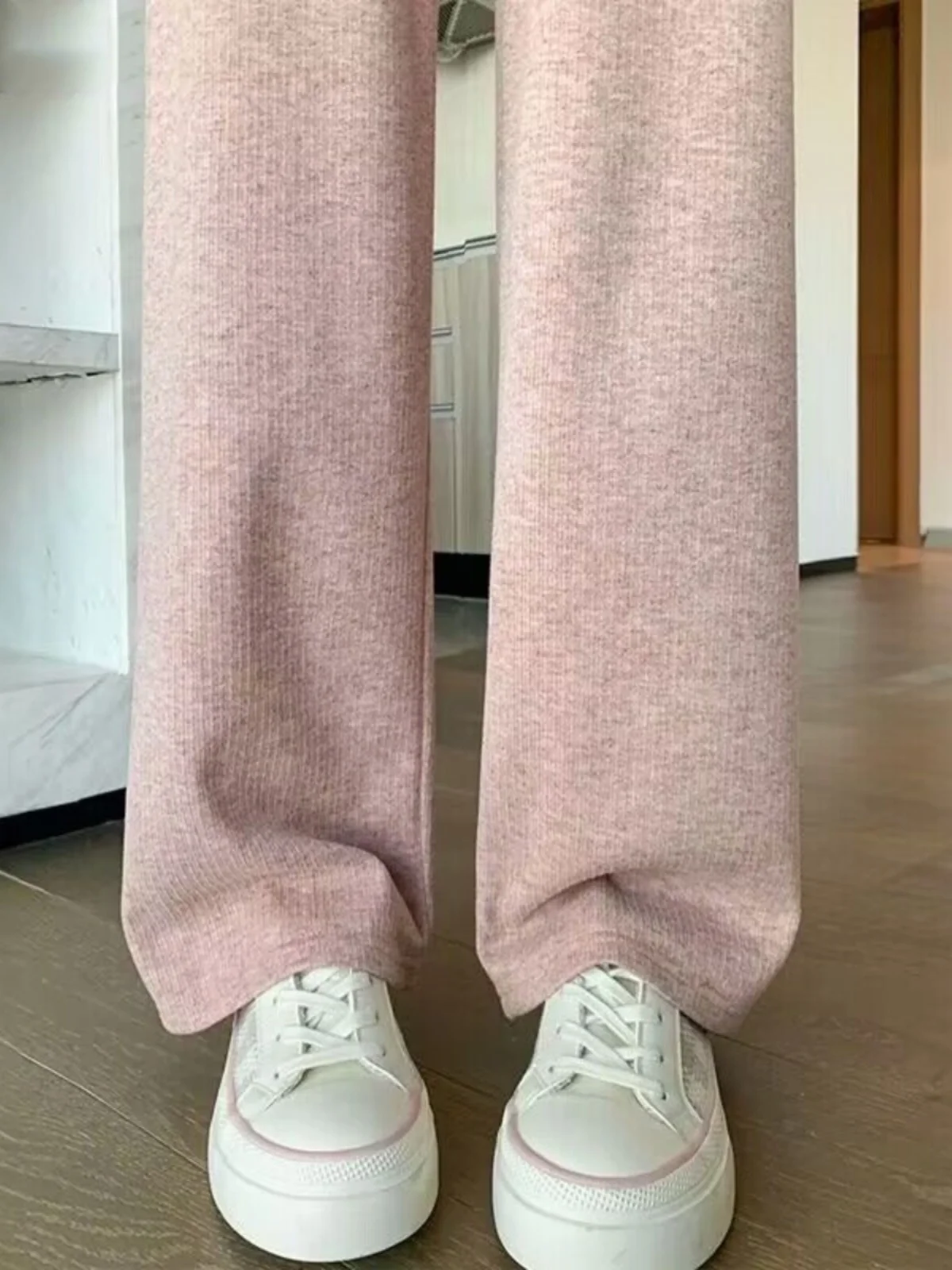 

Женские трикотажные брюки с высокой талией, свободные, прямые, широкие, драпирующиеся, маленьких размеров, повседневные, в пол